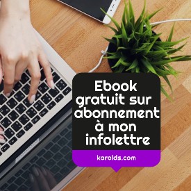 Visuel pour Instagram: plan de travail avec clavier et plante vu de dessus, avec inscription : ebook gratuit sur abonnement à mon infolettre.
