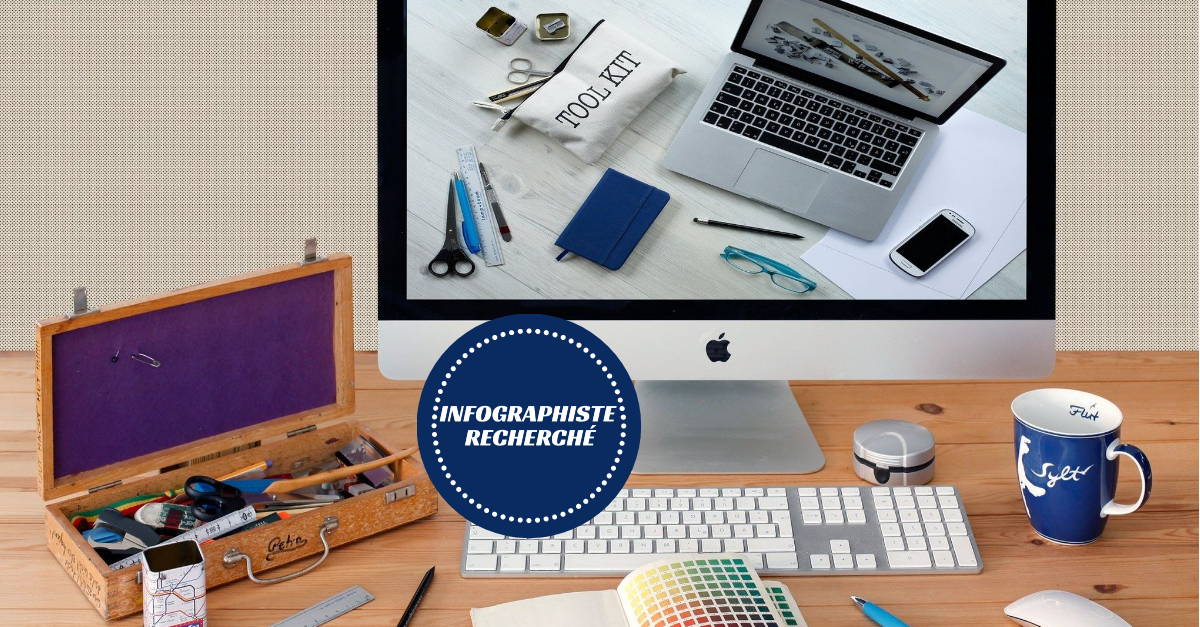 Visuel pour LinkedIn, poste de travail, annonce: infographiste recherché